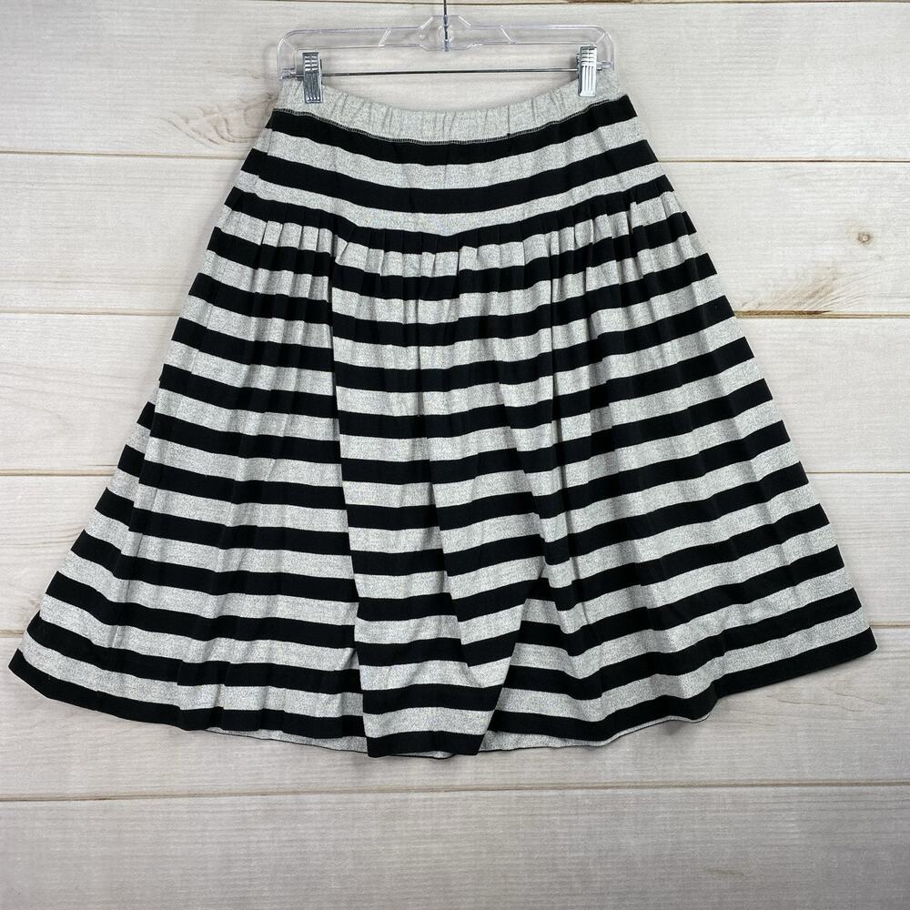 Vintage Bugle Boy Skirt Womens M Gray Black Stripe Pleated Full Pull On Skater